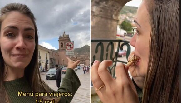 Turista prueba la comida más económica en la ciudad de Cusco. (Imagen: @veroniqueangers/ TikTok)