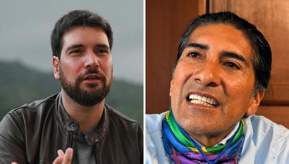 Los candidatos de las Elecciones Ecuador 2023, Jan Topic y Yaku Pérez. (Fotos de MARCOS PIN / RODRIGO BUENDIA / AFP)