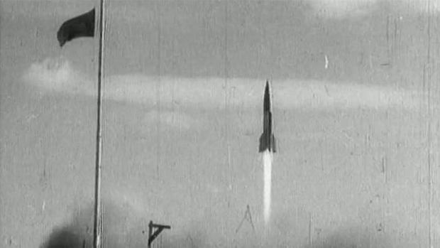 The Soviet space program began by rebuilding V2 rockets captured from the Nazis during World War II.  (RUSSIAN ARCHIVES, BBC)