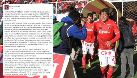 Cienciano respondió así a la decisión de la CJ de la ADFP