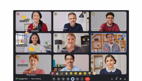 Google Meet añade las reacciones con emojis entre sus funciones. (Foto: Google Workspace)