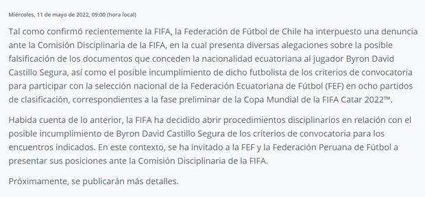 Comunicado de FIFA.