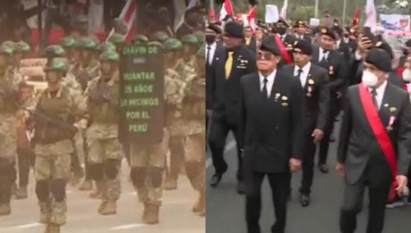 Compañía Chavín de Huántar participaron de desfile miltar mientras excomandos marcharon en exteriores del cuartel del Ejército. (Captura: América Noticias)