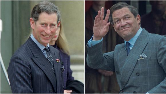 De izquierda a derecha el Príncipe Carlos en 1997 y Dominic West, quien lo interpreta en la serie "The Crown". La serie se acerca a su final.