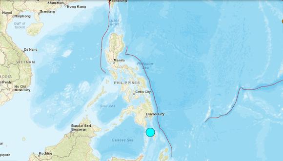 Un sismo de magnitud 6,7 se registró en las costas de Filipinas, al este de la provincia de Sarangani, el 8 de enero de 2024. (Captura de USGS)