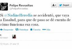 Tuiteros comentan accidente de Nadine Heredia