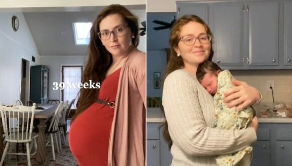 Madre enseña su proceso de embarazo y luego cuando nace su primer bebé. (Imagen: @jessiecarolineharrington / TikTok)