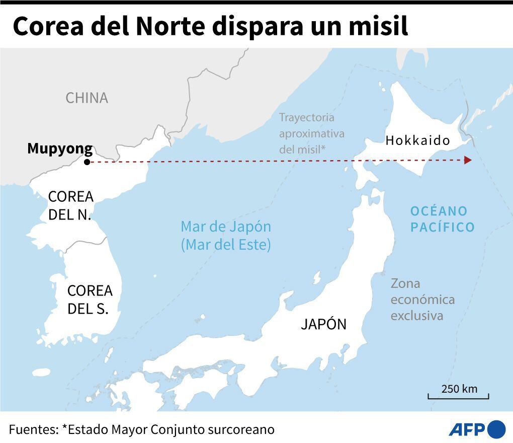 The trajectory of the missile fired by North Korea.  (AFP).