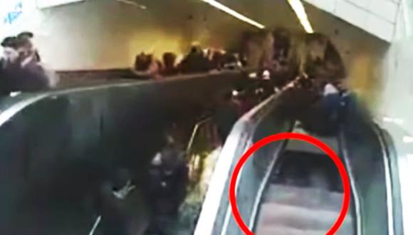 YouTube: Hombre sobrevive al caer en el interior de una escalera eléctrica. (Foto: Captura)
