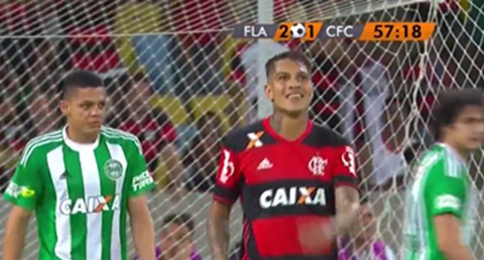 Paolo Guerrero jugó los 90\' del partido Flamengo vs Coritiba por el Brasileirao. (Foto: Captura)