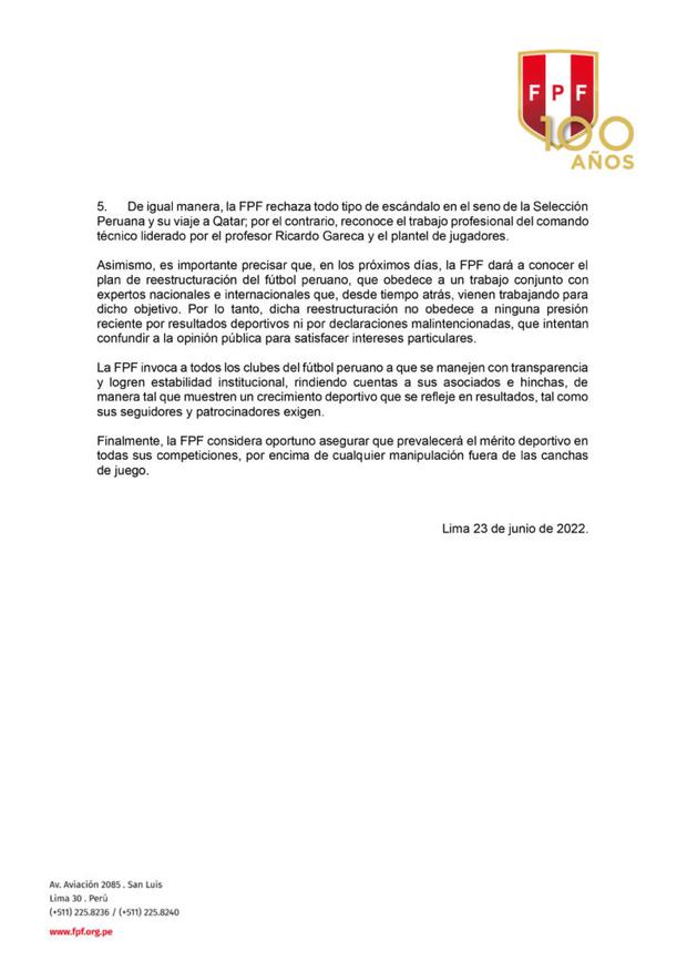 FPF responde al comunicado de Alianza Lima, Universitario y Cienciano.