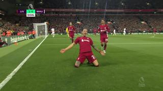 De goleador: el cabezazo de Darwin Núñez y a celebrar el 1-0 de Liverpool ante West Ham | VIDEO