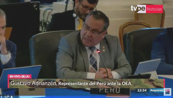 Gustavo Adrianzén se dirigió ante el Consejo Permanente de la OEA contra Gustavo Petro. (TV Perú)
