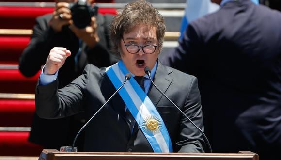 El presidente de Argentina, Javier Milei, habla luego de jurar el cargo ante el Congreso. (EFE/ Juan Ignacio Roncoroni).