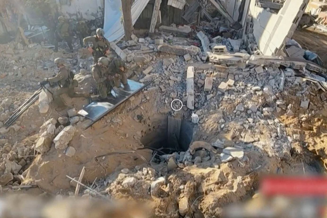 This image released by the Israeli military on November 17, 2023 shows what the military says is the entrance to a tunnel under Al-Shifa hospital in Gaza.  (AFP).