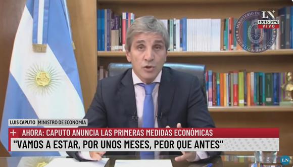 Luis Caputo anuncia las medidas económicas del Gobierno de Milei en Argentina.