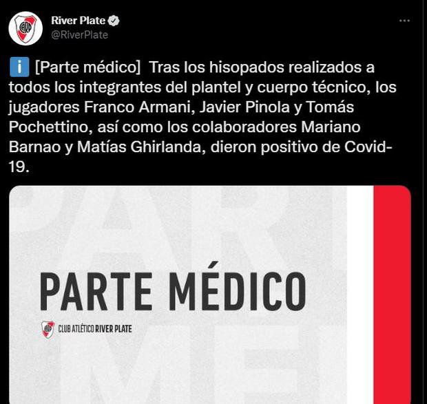River Plate anunció casos positivos de coronavirus. (Foto: Captura)