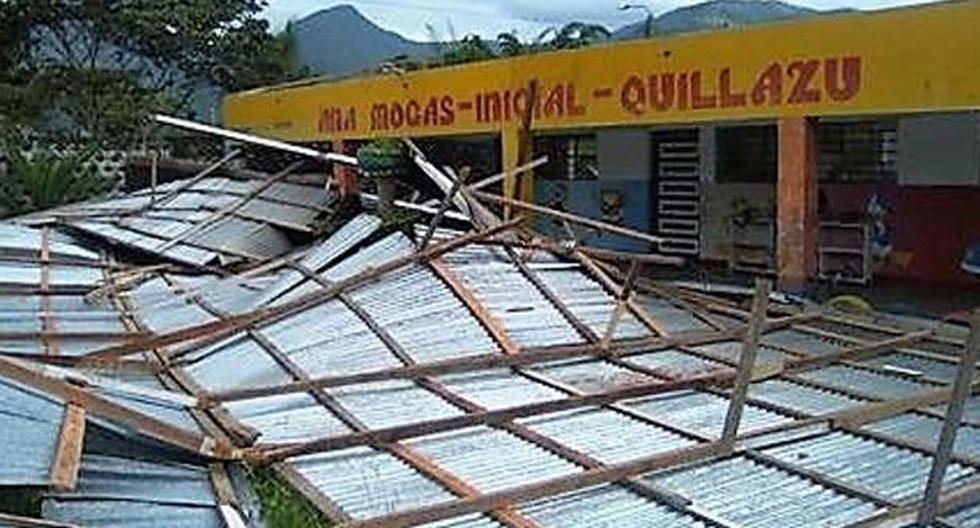 Perú. Vientos fuertes causan daños en techo de colegio en Oxapampa, región Pasco. (Foto: Agencia Andina)