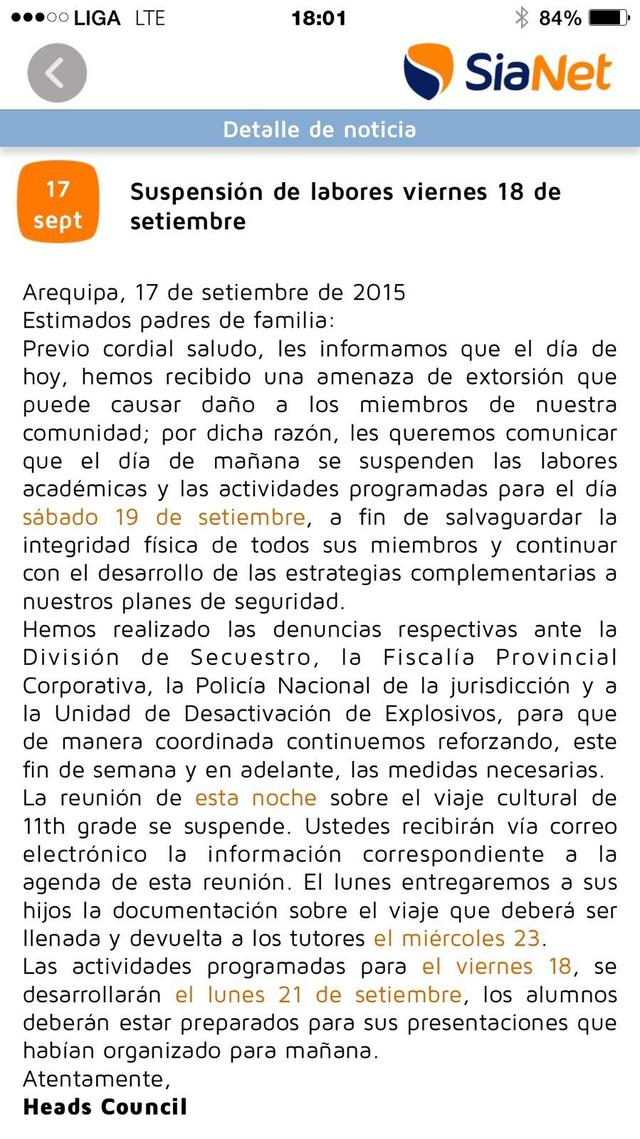 Arequipa: colegio Prescott recibió llamada telefónica extorsiva - 2