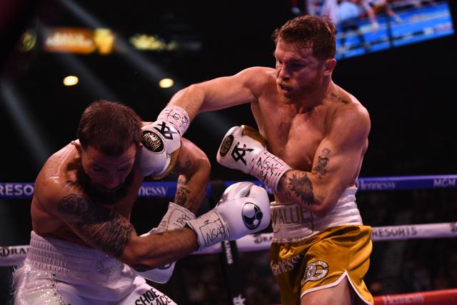 Canelo Álvarez venció a Caleb Plant por la ía del nocaut y es el nuevo campeón unificado de los supermedianos. | Foto: AFP