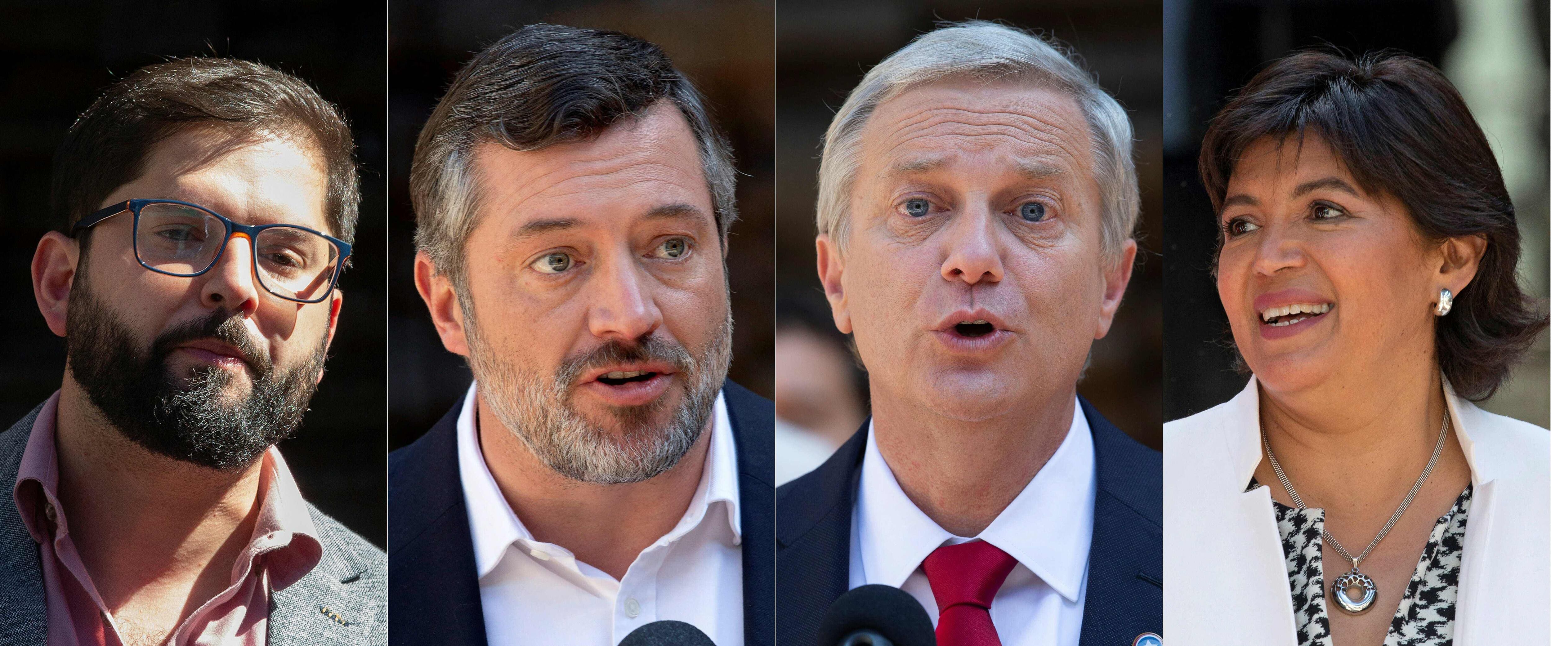 The candidates with the most options to go to the second round: the leftist Gabriel Boric, the ruling party Sebastián Sichel (who has lost several points in the polls), the far-right José Antonio Kast and the Christian Democrat Yasna Provoste.  (Photo by Claudio REYES / AFP)