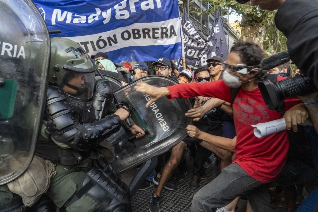 The local press reported strong police repression against the protesters.  (GET IMAGES).