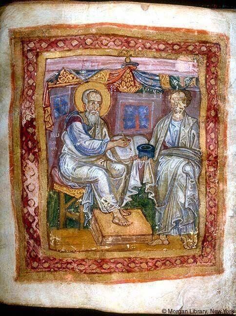 Illustration from an 11th century manuscript depicting the apostle John and Marcion of Sinope.  (PUBLIC DOMAIN).