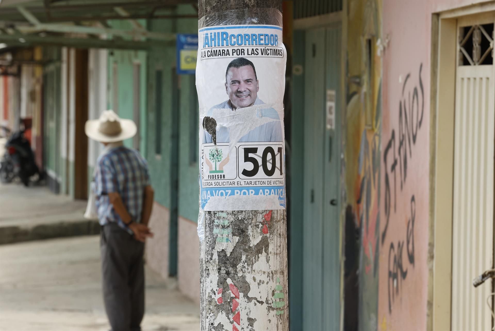 A poster with political advertising in Puerto Nariño.  (EFE/ Mauricio Dueñas Castañeda).