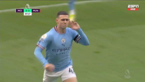 Phil Foden anotó el primer gol de Manchester City ante Manchester United. (Foto: Captura)