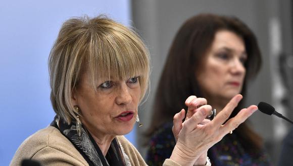 La Secretaria General de la OSCE, Helga Maria Schmid, en la conferencia de prensa final de una reunión del consejo ministerial de la  OSCE  en Estocolmo, Suecia, el 3 de diciembre de 2021. (Foto por Claudio BRESCIANI / TT News Agency / AFP)