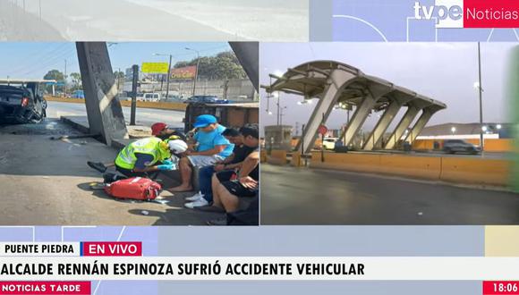 Camioneta del alcalde Rennán Espinoza impactó contra caseta de peaje y terminó volcándose. (TV Perú Noticias)