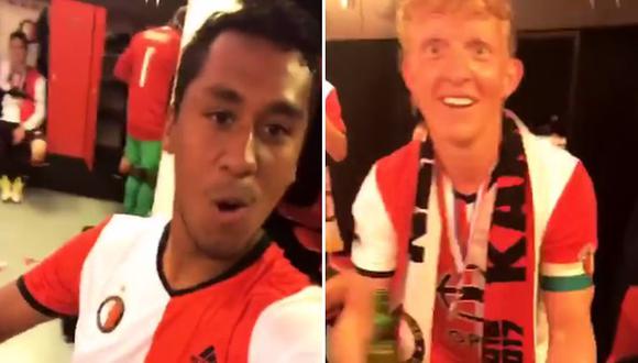 Tapia y Kuyt bailan en el camerino por título de Feyenoord