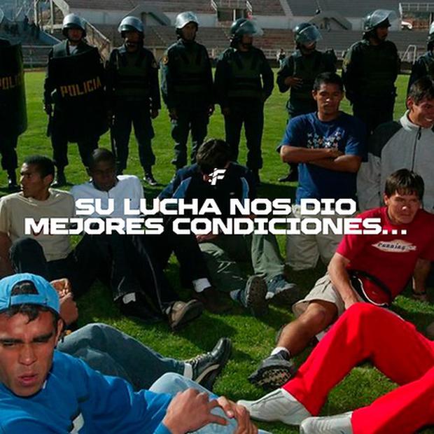 Imagen de jugadores de Cienciano en la huelga del 2003. (Foto Safap)