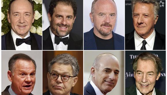 De izquierda a derecha: Kevin Spacey, Brett Ratner, Louis C.K., Distin Hoffman, Roy Moore, Al Franken, D-Minn., Matt Lauer, Charlie Rose. (Foto: AP)