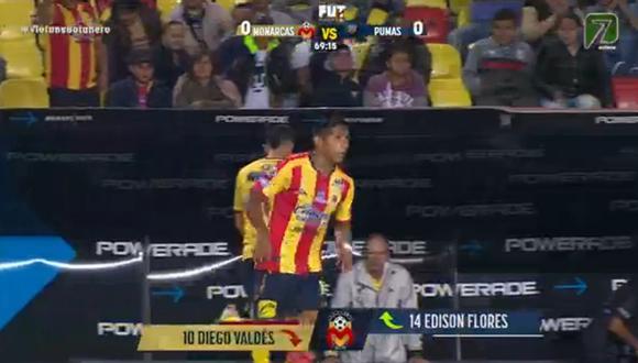 Edison Flores ingresó por Diego Valdés en Monarcas Morelia. (Captura)