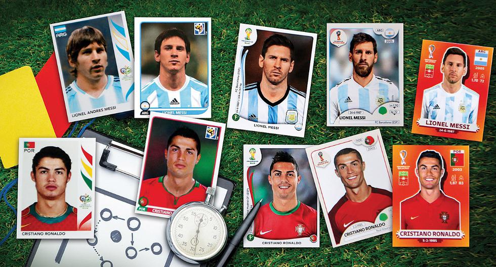 Desde el 2006 al 2022, todos los rostros de Lionel Messi y Cristiano Ronaldo en el álbum Panini. La colección le pertenece al ingeniero Miguel Montalvo Robertson y está en un estad0 10 de 10.