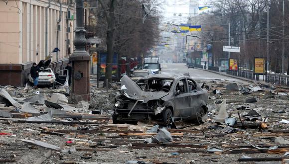 Imagen de la capital de Ucrania, Kiev, luego de haber sido atacada por misiles rusos.