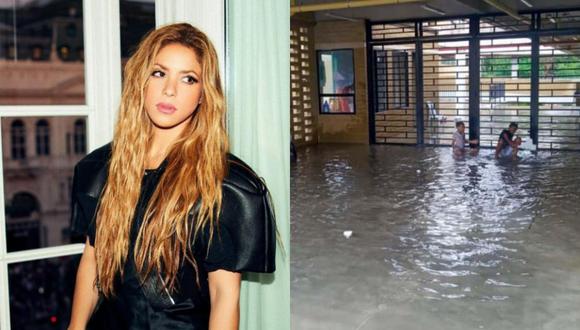 Colegio recientemente inaugurado por Shakira se inundó debido a fuertes lluvias en Barranquilla. (Foto: Composición/Redes Sociales)