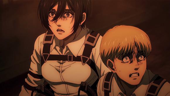 Mikasa y Armin contemplan una escena de pesadilla en el episodio 80 de "Attack on Titan" ("Shingeki no Kyojin"). Foto: Crunchyroll.