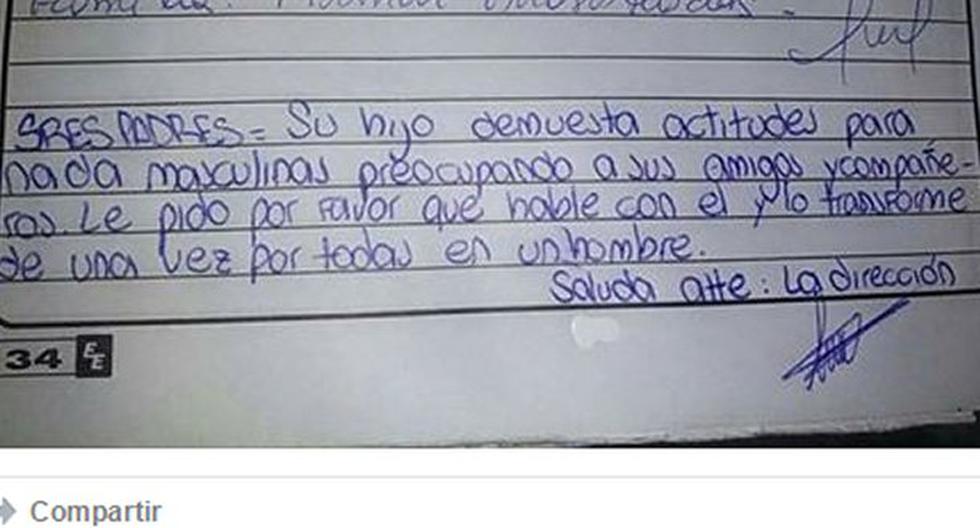 Escándalo en Argentina por colegio que mandó mensaje desatinado y homofóbico a padres de estudiante. (Foto: Facebook)