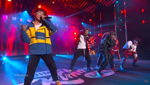BTS, durante su show en "Jimmy Kimmel Live". (Fuente: YouTube)