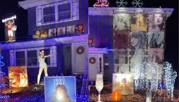 Una pareja de Naperville se volvió viral por decorar su casa con luces navideñas e imágenes de Taylor Swift. (Foto: Tiktok/tswifthouse).