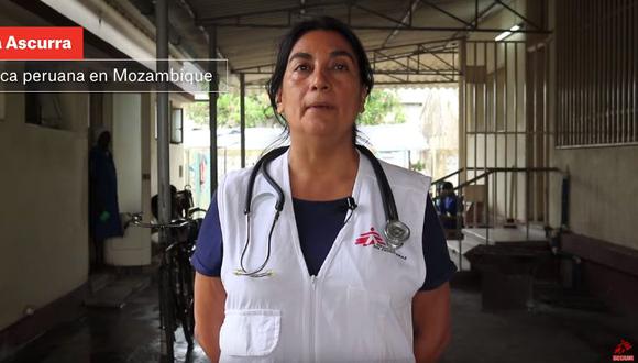 Olga Ascurra, una médica nefróloga peruana que reside desde hace 10 años en Londres y pertenece a esta organización de especialistas en salud desde 1994, se dedica a atender a pacientes con VIH/Sida tras el paso del ciclón Idai por Mozambique. (Captura de video)