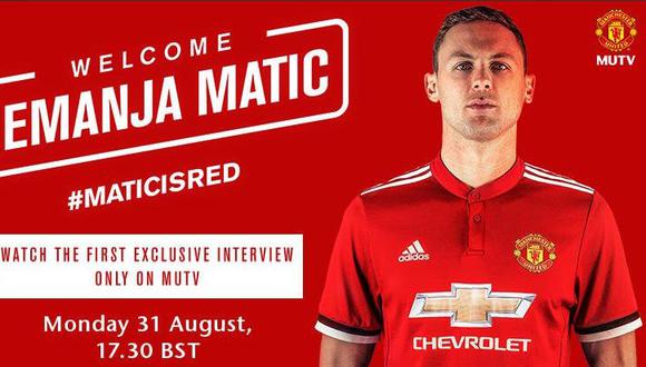 Después que se filtrara un foto del jugador Nemanja Matić, con indumentaria del Manchester United, el club inglés confirmó su fichaje. Foto: twitter Manchester United