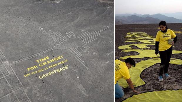 Los activistas de Greenpeace dijeron a través de Facebook que solo usaron telas en las líneas de Nasca.
