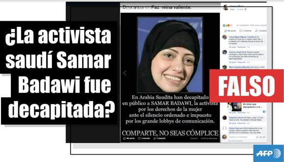 No, Samar Badawi no ha sido ejecutada, pero sí está detenida en Arabia Saudita. (AFP).