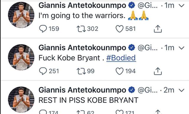 La cuenta de Twitter de Giannis Antetokounmpo fue hackeada | Fotos: Captura