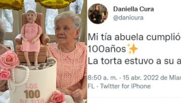 Una abuelita cumplió 100 años y su nieta le obsequió una torta personalizada que conmovió a los usuarios de las redes sociales. (Foto: Twitter / @danicura).