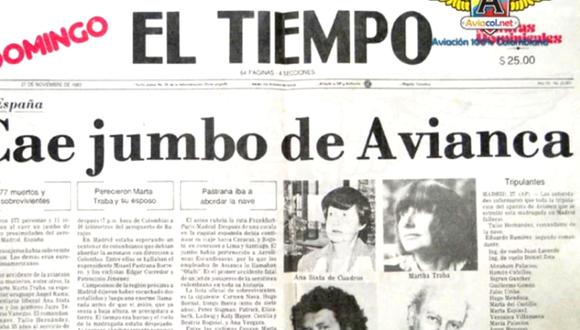 La tapa del diario El Tiempo para informar sobre la tragedia. (Cortesía volavi.co).