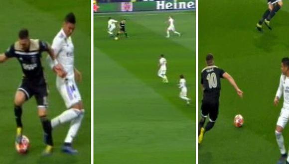 Casemiro quedó en ridículo luego de que Dušan Tadić lo eludiera con una descomunal ruleta. Esa genial acción acabó en el 2-0 del Ajax sobre el Real Madrid. (Foto: captura de video)